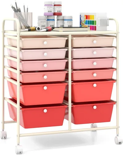 Vista 26 de Giantex Carro Organizador con 6 Cajones, con Ruedas, para Herramientas, Papel de Recortes, Hogar, Oficina, Escuela, Carro Utilitario Móvil Multiusos