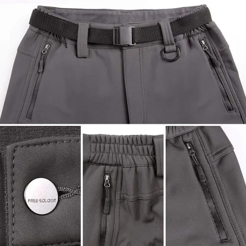 Vista 6 de FREE SOLDIER Pantalones cargo con vellón Softshell para hombre, para nieve, esquí, senderismo, con cinturón