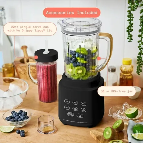 Vista 5 de Maravilloso sistema de licuadora PowerExact con motor de 700 W, tarro Tritan de 50 onzas, taza de una sola porción de 20 onzas, tapa antigoteo, 3