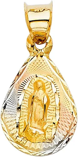Vista 2 de Ioka Colgante de oro de 14 quilates con corte de diamante de Nuestra Señora de Guadalupe con collar de cadena de San Valentín de 0.059in