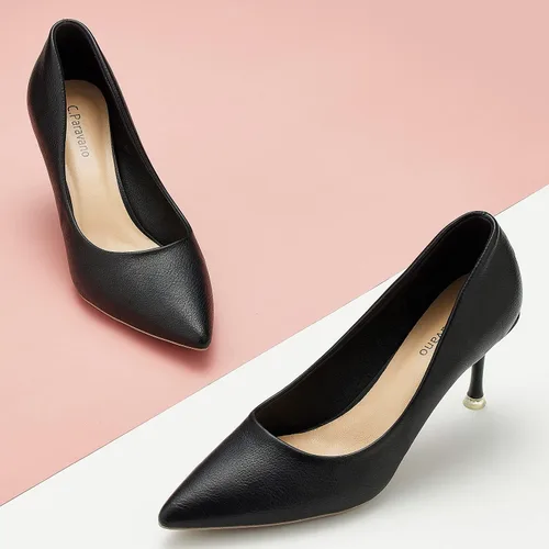 Vista 2 de C.Paravano Zapatos de tacón para mujer Tacón de gatito para mujer Tacón bajo puntiagudo Zapatos de tacón para vestido de boda para fiesta