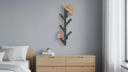 Vista 6 de Vlush Perchero de Metal para Montar en la Pared con 6 Ganchos, Perchero de Ropa Moderno y Minimalista, Perchero Vertical para Colgar Ropa