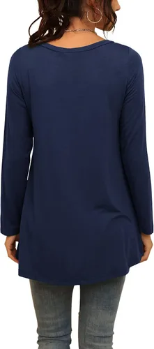 Vista 21 de AWULIFFAN Blusa tipo túnica holgada de manga larga con cuello redondo para mujer