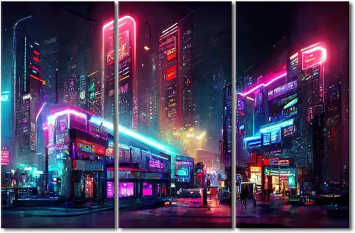 Vista 20 de Lienzo decorativo para pared de sala de estar, lienzo Cyberpunk, decoración de pared de 3 paneles, decoración de pared para el hogar, dormitorio