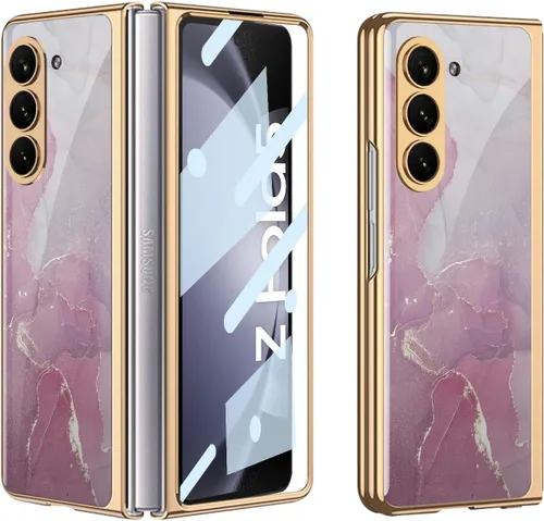 Vista 32 de Funda para Galaxy Z Fold 5, elegante marco galvanizado con vidrio estampado, protector de pantalla integrado compatible con Samsung Galaxy Z Fold 5