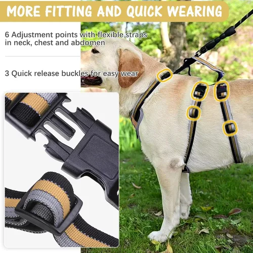 Vista 3 de Mihachi Arnés para perro a prueba de escapes, arnés para perro sin tirones con asa, suave acolchado reflectante y ajustable de cuerpo completo