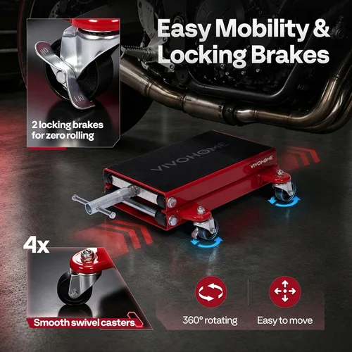 Vista 4 de VIVOHOME Elevador de motocicleta 1100 libras Scissor Lift Jack con ruedas