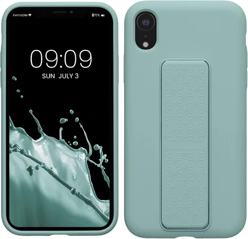 Vista 17 de kwmobile Funda compatible con Apple iPhone XR - Funda con correa de mano y revestimiento de silicona TPU suave - Azul Báltico