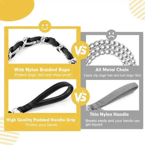 Vista 6 de Correa de Cadena para Perro a Prueba de Mordeduras, Correa de Cadena de Metal y Cuerda de Nylon para Perro con Mango Acolchado, Correas Resistentes