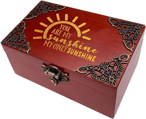 Vista 2 de Youtang You are My Sunshine - Caja de música de joyería con espejo, caja musical de madera grabada con láser, caja de música a cuerda, regalo