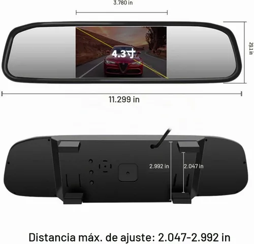 Vista 3 de Monitor de video de coche de 4.3 pulgadas, espejo retrovisor automático, pantalla LCD de 12 V-24 V, montaje universal, espejo de corriente con clip