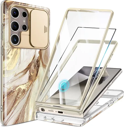 Vista 9 de GVIEWIN para Samsung Galaxy S23 Ultra Funda con cubierta deslizante para cámara, [Protector de pantalla incorporado] [2 Marcos frontales] Funda