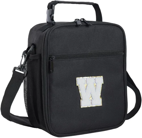 Vista 50 de ELEFOCUS Lonchera aislada con inicial para mujeres y hombres, bolsa de almuerzo personalizada con monograma con correa de hombro ajustable
