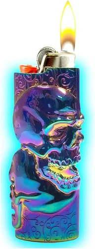 Vista 4 de Funda de metal iridiscente para encendedores BIC, protector de encendedor y abrebotellas - Biker