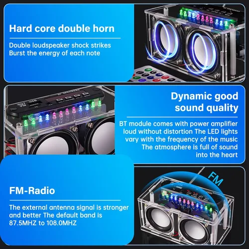 Vista 2 de Diymore Kit de altavoz Bluetooth para bricolaje, kit de práctica de soldadura de radio, altavoces duales y control remoto, para soporte