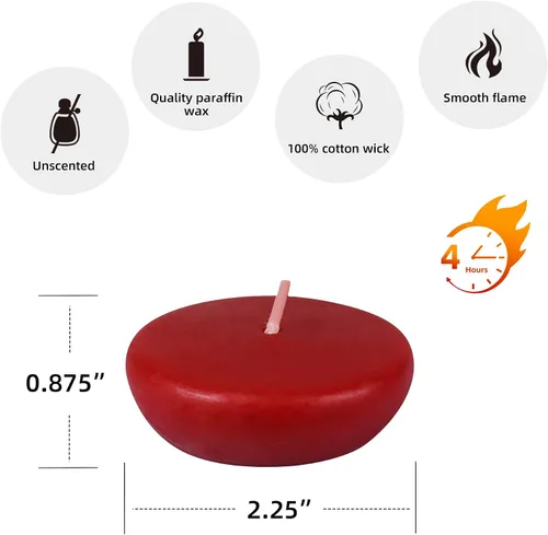 Vista 5 de Zest Candle Velas flotantes de 24 piezas, 2.25 pulgadas, color rojo