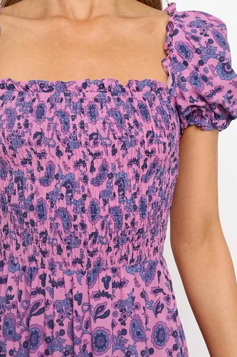 Vista 8 de ZESICA - Vestido de verano largo para mujer, diseño acampanado con cuello cuadrado y volantes, estampado floral y bohemio, para la playa