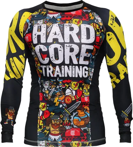 Vista 20 de Hardcore Training Camiseta de compresión para hombre, manga larga, Jiu Jitsu, MMA No-Gi, BJJ apretada, capa base de combate Negro Gris