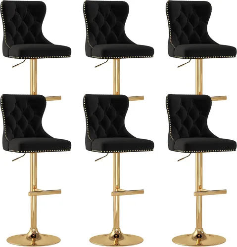 Vista 17 de Juego de 2 taburetes de bar giratorios de terciopelo con respaldo copetudo y base dorada, beige Adjustable Counter Height Barstools with Soft