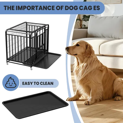 Vista 2 de Jaula de metal resistente para perros de 38 pulgadas, construcción de acero de aleación reforzada con puertas dobles, ruedas móviles y acabado