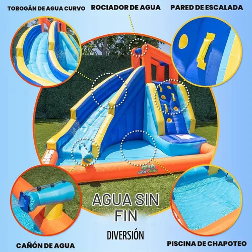 Vista 2 de Sportspower Big Wave II - Tobogán acuático inflable grande para exteriores con pared de escalada y piscina de chapoteo, resistente, certificado