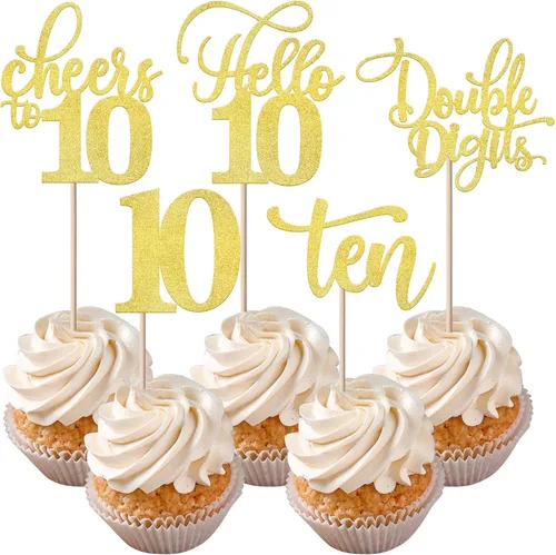 Vista 65 de Rsstarxi Paquete de 30 adornos para cupcakes de 6º cumpleaños con purpurina negra de seis Hello 6 para cupcakes Cheers to 6 años de edad