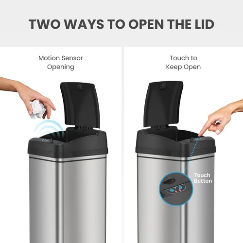 Vista 3 de iTouchless Cubo de basura de cocina con sensor de 50 litros/13 galones, a prueba de perros, con bloqueo de tapa y filtro de olor AbsorbX, tapa sin