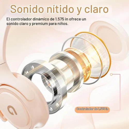 Vista 4 de ADOOPE - Auriculares para niños con cable, conector de 3,5 mm, control de volumen seguro de 85/94 dB, micrófono incorporado, auriculares para Beige