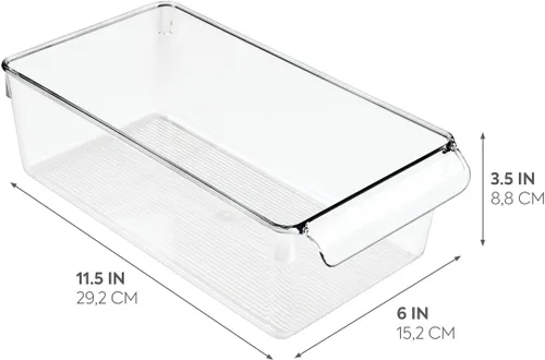 Vista 2 de iDesign Linus - Organizador de plástico para nevera y congelador con asa, recipiente transparente para alimentos, bebidas, organización de productos
