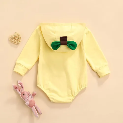 Vista 7 de Ayalinggo Ropa de bebé niña niño niño traje de plátano mameluco amarillo con capucha otoño invierno traje de una pieza