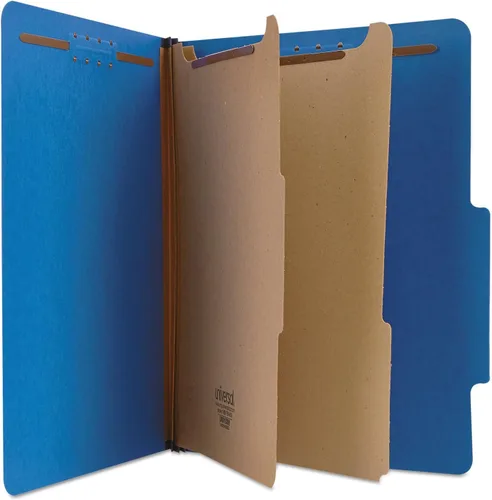 Vista 5 de Universal UNV10301 Carpetas de clasificación de cartón prensado de tamaño carta con 2 divisores de color brillante - Azul cobalto (10/caja)