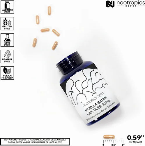 Vista 3 de Nootropics Depot Cápsulas de extracto de Nigella Sativa 200 mg 60 unidades Contenido mínimo del 5% de timoquinona Extracto de aceite
