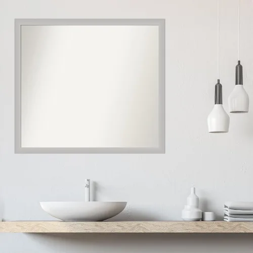 Vista 648 de Amanti Art Silver Bathroom Mirror for Over Sink, 26x35 Custom Made Marred Pewter Rectangle Vanity Mirror, Large Casual Wood Frame, Hangs Horizonally