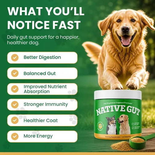 Vista 6 de Suplemento probiótico natural para mascotas, apoya la salud digestiva y el microbioma intestinal, 8 cepas probióticas, forma de polvo, 30 cucharadas