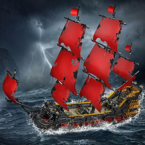 Vista 3 de Mould King 13109 Queen Anna's Revenge - Kit de bloques de construcción modelo de barco pirata, juegos de construcción de barcos piratas MOC, juego