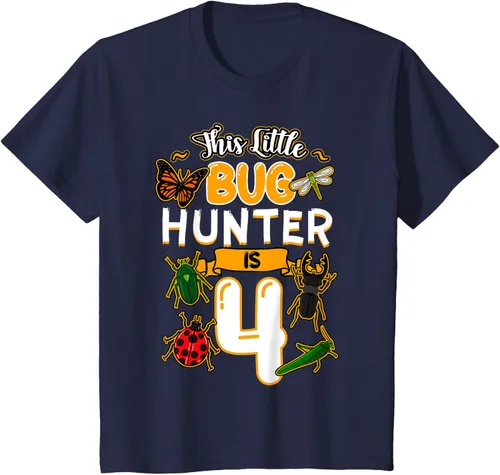 Vista 61 de Camiseta de fiesta de cumpleaños de insectos de este cazador de insectos de 4 años, Negro, S