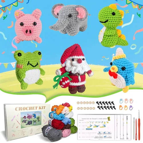 Vista 9 de Alutaba Kit de ganchillo de 6 piezas para principiantes, kits de animales de ganchillo para adultos con tutoriales de videos paso a paso, kit