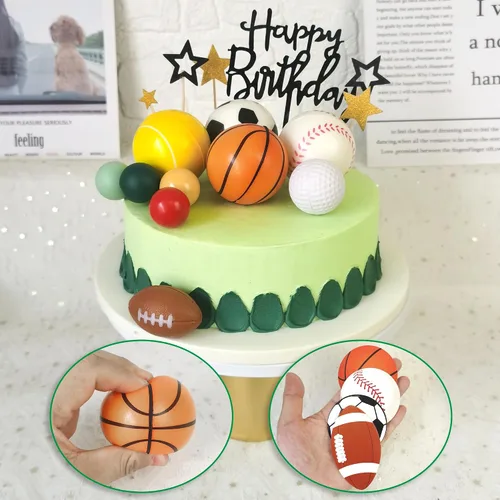 Vista 3 de 37 piezas de decoración de pasteles deportivos con fútbol, fútbol, béisbol, baloncesto, tenis, golf, suministros de cumpleaños