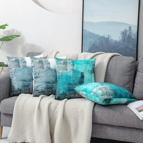 Vista 5 de OYIMUA Juego de 2 fundas de almohada azules de 16 x 16 pulgadas, modernas fundas de almohada abstractas azules y grises para sofá, fundas