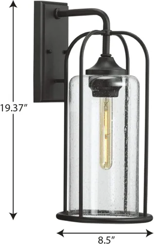 Vista 12 de Progress Lighting Watch Hill Collection - Farol de pared grande con textura de cristal transparente negro con textura de 1 luz para casa de campo