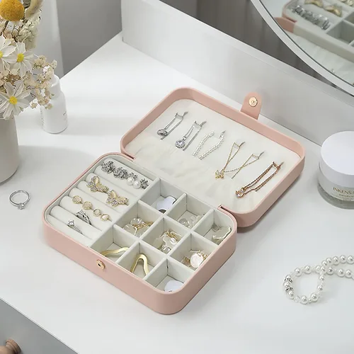 Vista 4 de Caja organizadora de joyas de viaje pequeña personalizada para niñas y mujeres, caja de joyería portátil personalizable, nombre de flor