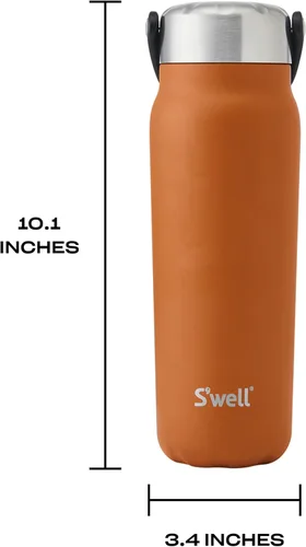 Vista 4 de S'well Explorer de acero inoxidable reciclado con tapa y asa aisladas, 24 onzas, cornalina, recipientes aislados al vacío de triple capa que