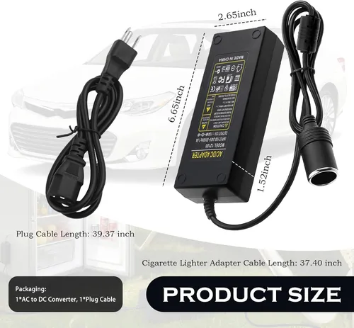 Vista 2 de Convertidor de 3 pines de 110V a 12V, convertidor de 120W 10A CA a CC, adaptador de encendedor de cigarrillos a enchufe de pared, adaptador de CA CC