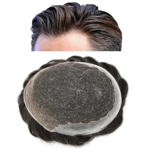 Vista 44 de Mens Toupee Human Hair Replacement System Swiss Lace Toupee For Men Hair Piece Protesis Capilar Mens Hairpiece 5X7#1 Jet Black 120% Density