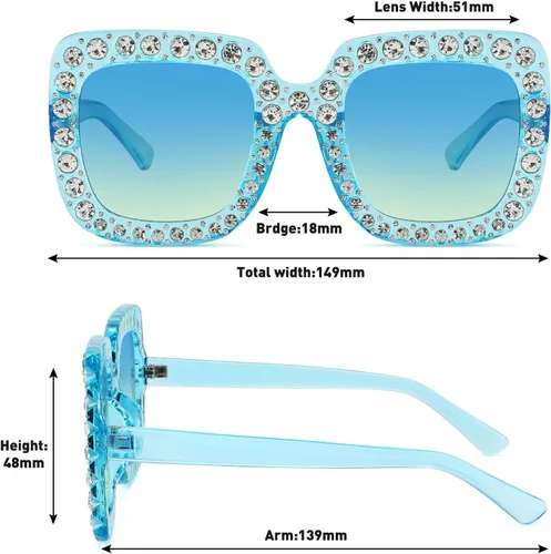 Vista 4 de MEETSUN Elton Square Rhinestone Sunglasses Oversized Bling for Women with Diamond Frames 70s Retro for Beach & Disco