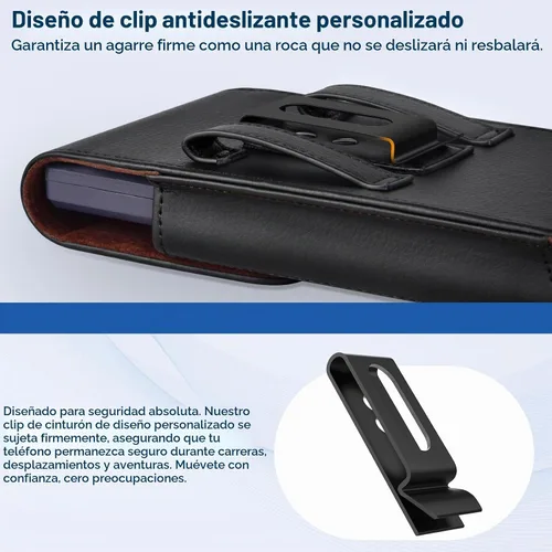 Vista 5 de Funda de cuero para teléfono celular con clip para cinturón, cierre magnético fuerte para iPhone Pro 17 16 15 14 13 12 16e, Samsung Galaxy S25 S24