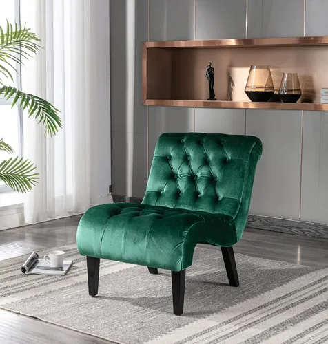 Vista 9 de Comfy Silla Decorativa de Terciopelo, Silla Auxiliar Tapizada sin Brazos para Sala de Estar, Tumbona Pequeña Moderna con Respaldo Acolchado y Diseño