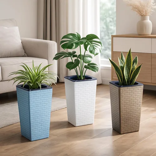 Vista 7 de Paquete de 2 macetas de riego automático de 10.7" x 6.9" para plantas de interior, macetas violetas de riego automático, macetas de flores