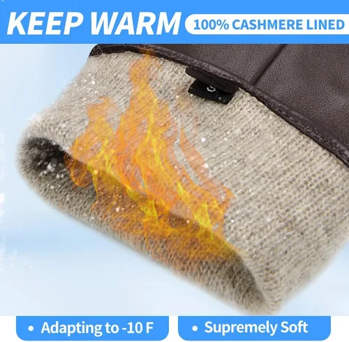 Vista 4 de MGGMOKAY Guantes de cuero para hombre, guantes de invierno de piel de oveja con forro