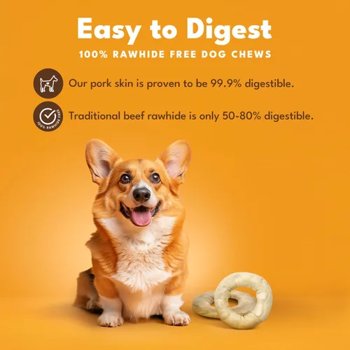Vista 2 de Pork Chomps Masticas de piel de cerdo horneada para perros, 6 pulgadas de bagel, 1 unidad (paquete de 3)